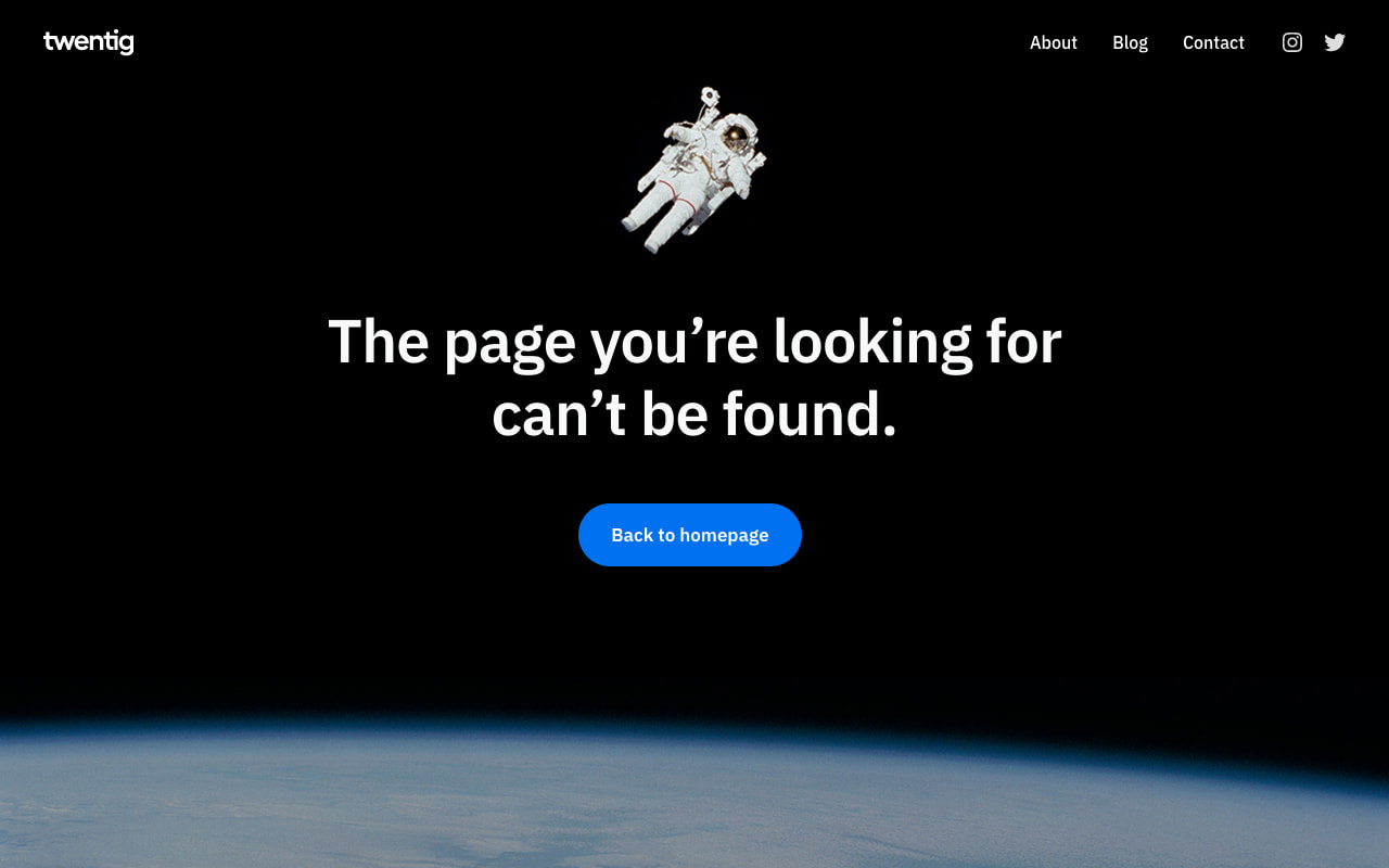 Screenshot of a 404 page with Twentig